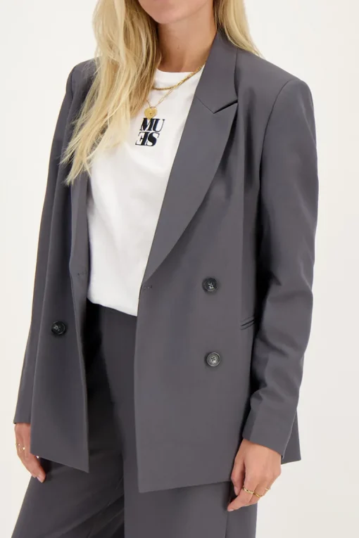 Grijze Blazer Met Dubbele Knopen