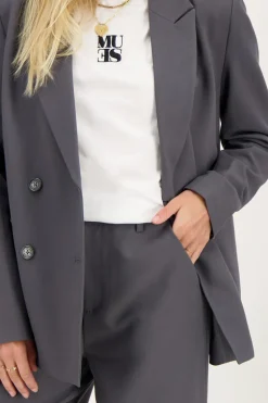 Grijze Blazer Met Dubbele Knopen