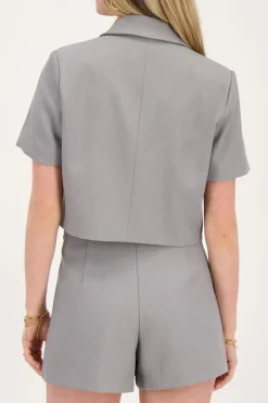 Grijze Cropped Blazer Met Korte Mouw