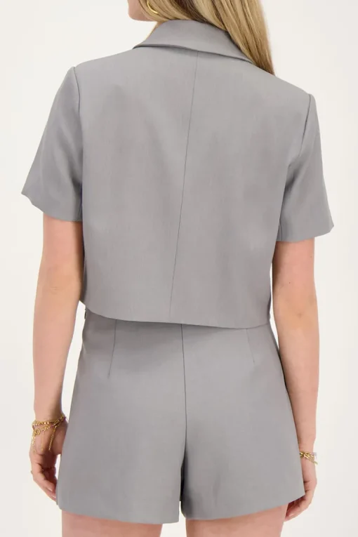 Grijze Cropped Blazer Met Korte Mouw