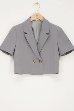 Grijze Cropped Blazer Met Korte Mouw