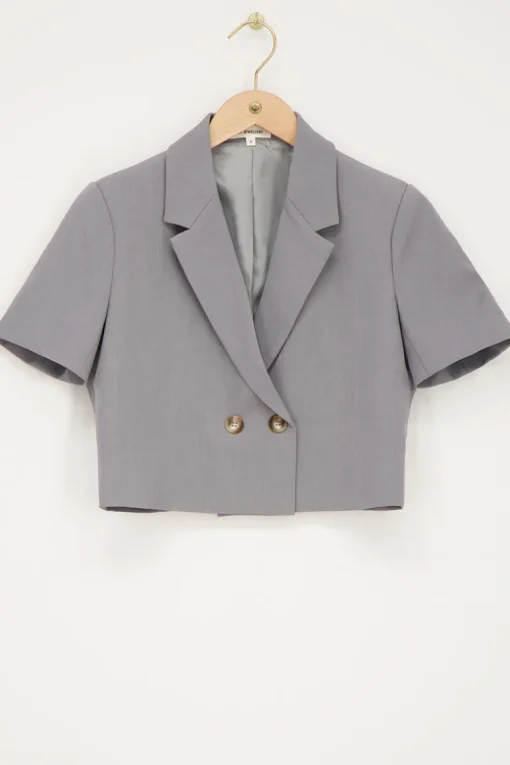 Grijze Cropped Blazer Met Korte Mouw