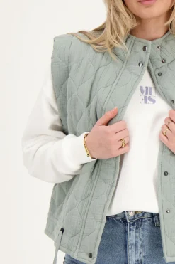 Grijze Gewatteerde Bodywarmer Met Drukknopen