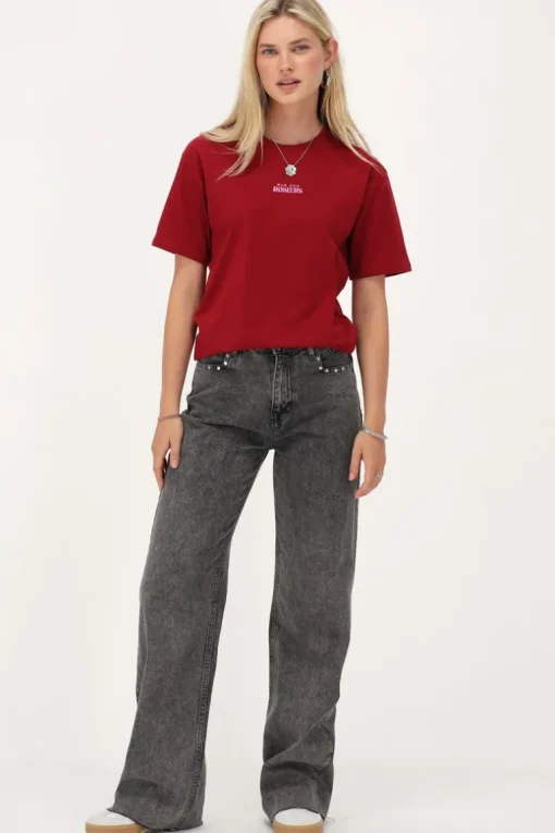 Grijze Jeans Met Wijde Pijpen & Studs