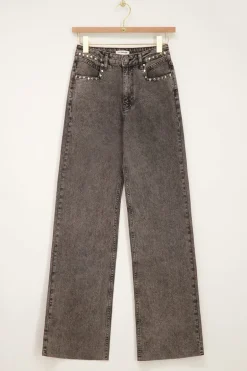 Grijze Jeans Met Wijde Pijpen & Studs