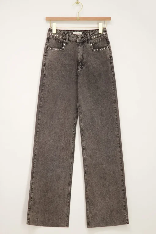 Grijze Jeans Met Wijde Pijpen & Studs