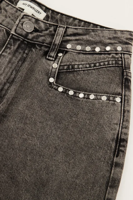 Grijze Jeans Met Wijde Pijpen & Studs