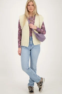 Grijze Mesh Top Met Paarse Bloemenprint