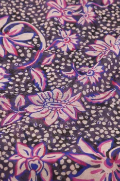 Grijze Mesh Top Met Paarse Bloemenprint