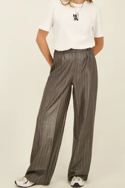 Grijze Metallic Pinstripe Pantalon