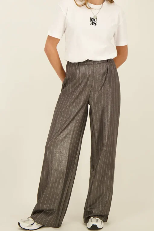 Grijze Metallic Pinstripe Pantalon