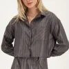 Grijze Metallic Pinstripe Blouse