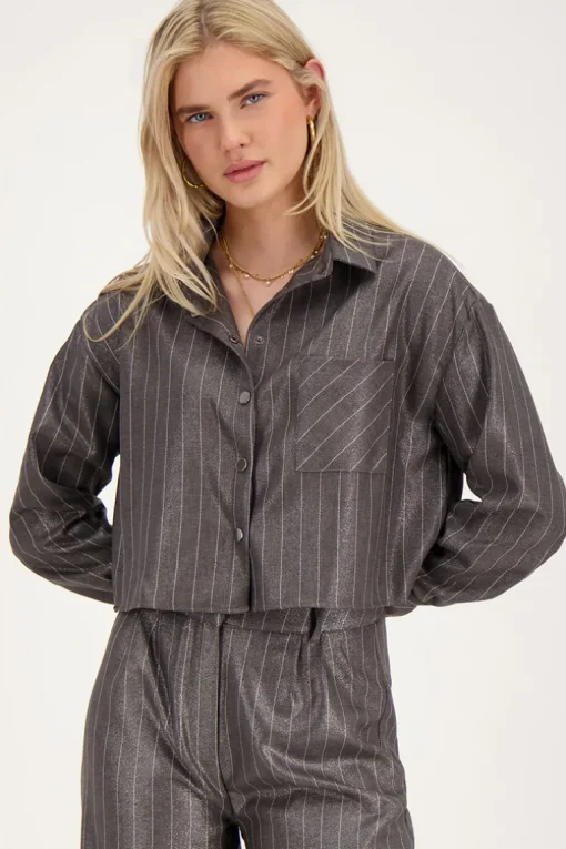 Grijze Metallic Pinstripe Blouse