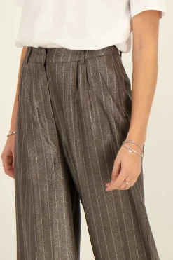 Grijze Metallic Pinstripe Pantalon