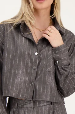Grijze Metallic Pinstripe Blouse