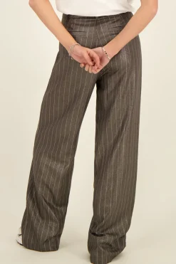 Grijze Metallic Pinstripe Pantalon