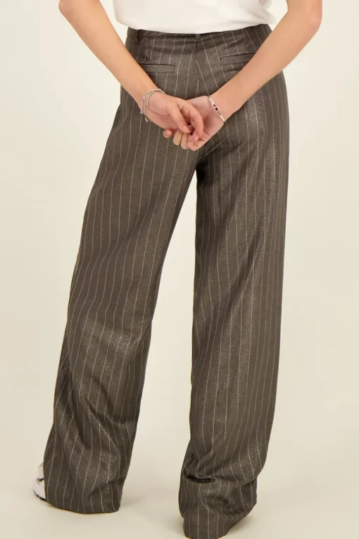 Grijze Metallic Pinstripe Pantalon