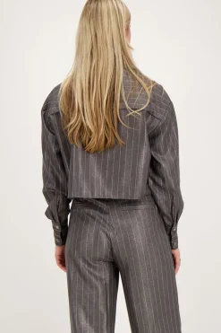 Grijze Metallic Pinstripe Blouse