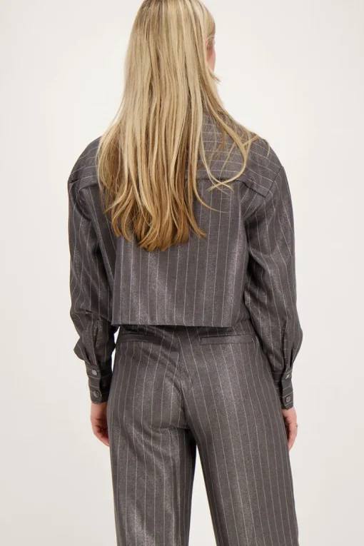 Grijze Metallic Pinstripe Blouse