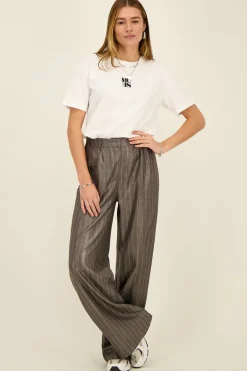 Grijze Metallic Pinstripe Pantalon