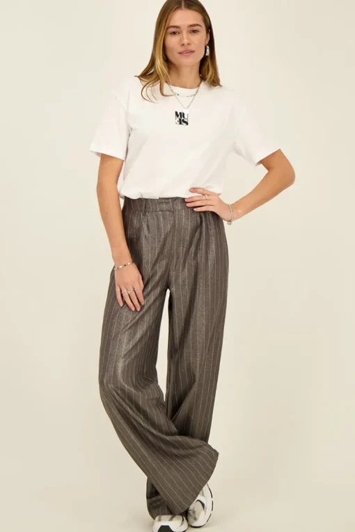 Grijze Metallic Pinstripe Pantalon