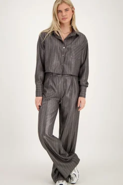 Grijze Metallic Pinstripe Blouse