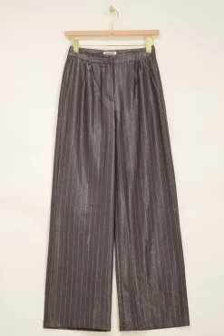 Grijze Metallic Pinstripe Pantalon