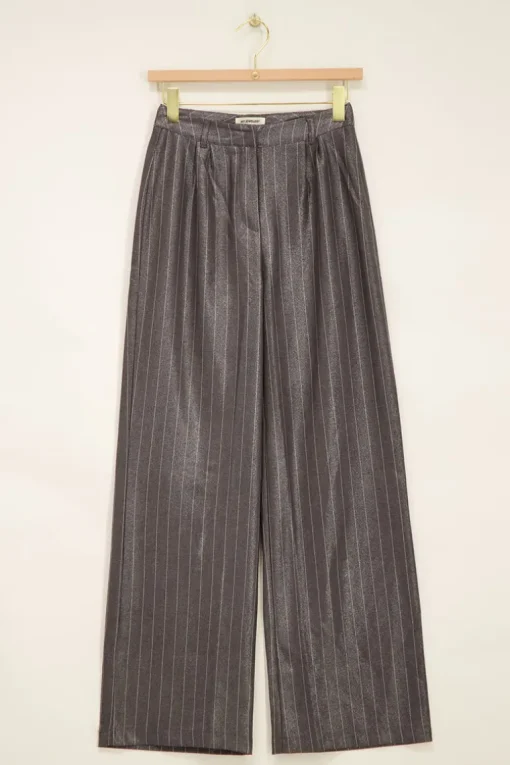 Grijze Metallic Pinstripe Pantalon