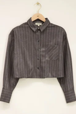 Grijze Metallic Pinstripe Blouse