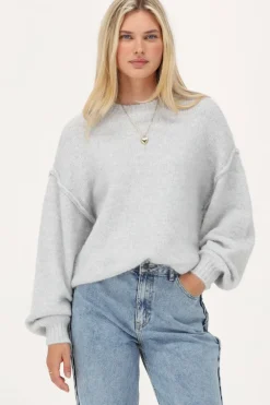 Grijze Oversized Trui Met Ballon Mouwen