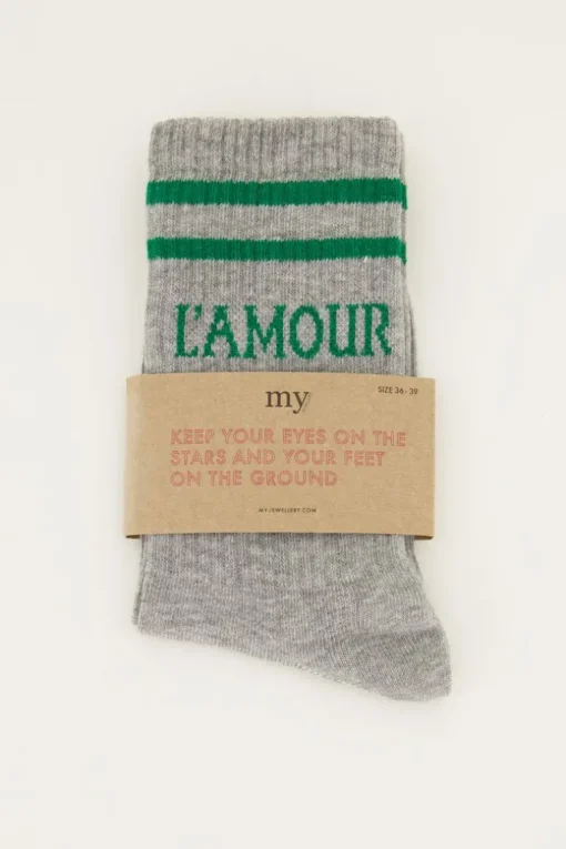Grijze Sokken Sport Met Groene L'amour