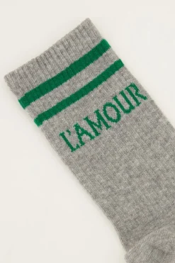 Grijze Sokken Sport Met Groene L'amour