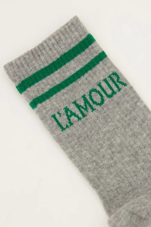 Grijze Sokken Sport Met Groene L'amour