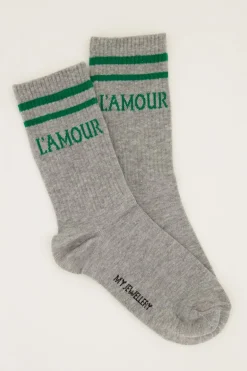Grijze Sokken Sport Met Groene L'amour