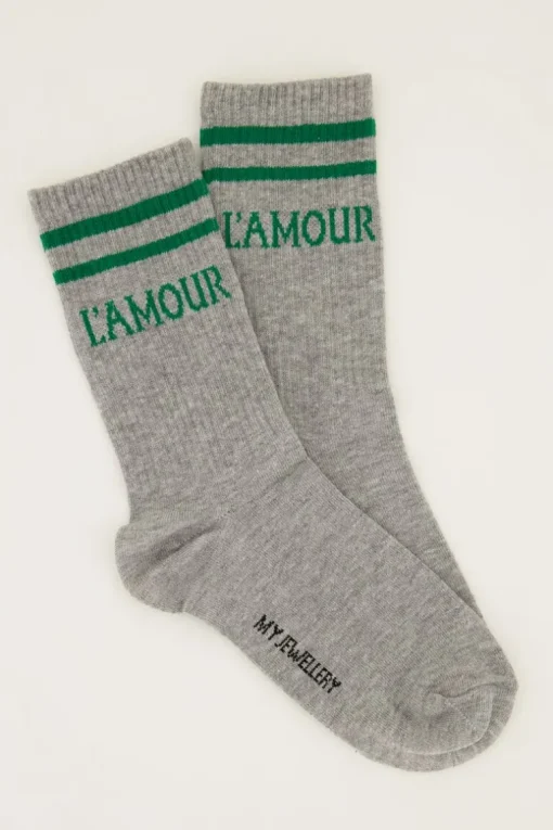 Grijze Sokken Sport Met Groene L'amour