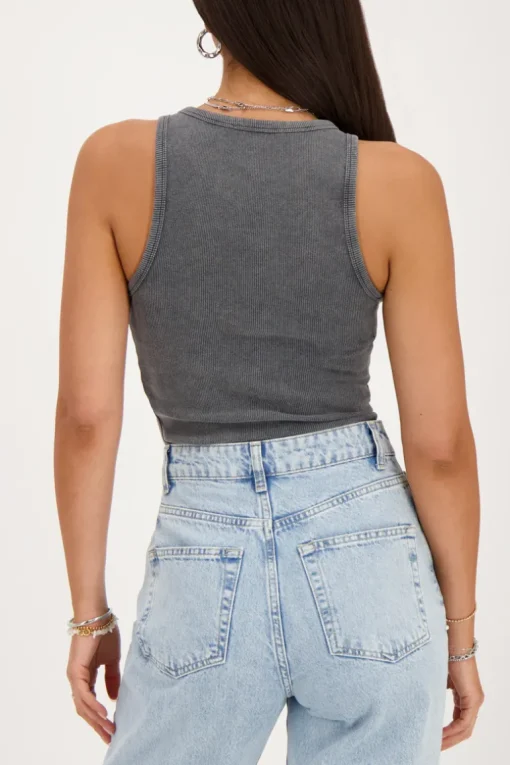 Grijze Tanktop Met Rib Structuur