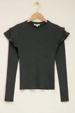 Grijze Top Met Lange Mouwen En Ruffles