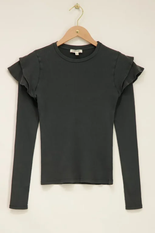 Grijze Top Met Lange Mouwen En Ruffles