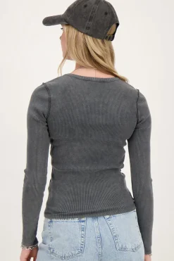 Grijze Top Met Rib En Babylock