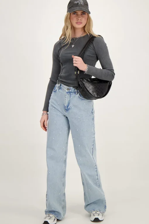 Grijze Top Met Rib En Babylock
