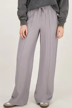 Grijze Wide Leg Broek Met Pintuck En Elastiek