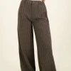 Grijze Wide Leg Broek Met Krijtstrepen