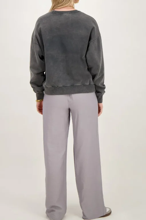 Grijze Wide Leg Broek Met Pintuck En Elastiek
