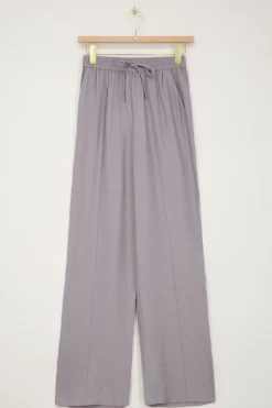 Grijze Wide Leg Broek Met Pintuck En Elastiek