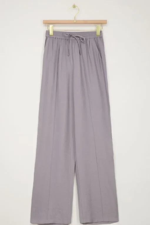 Grijze Wide Leg Broek Met Pintuck En Elastiek