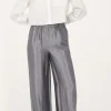 Grijze Wide Leg Broek Satijnen Look