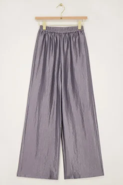 Grijze Wide Leg Broek Satijnen Look