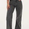 Grijze Wide Leg Jeans Met Strass