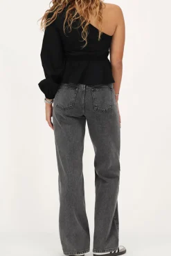 Grijze Wide Leg Jeans Met Strass