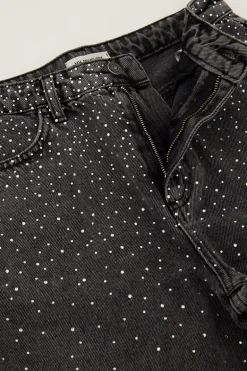 Grijze Wide Leg Jeans Met Strass